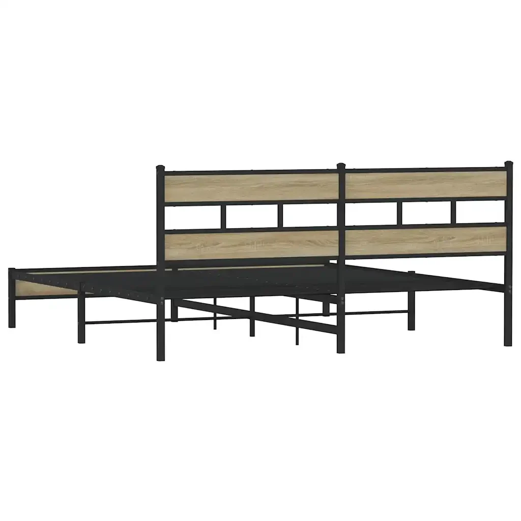 Letto matrimoniale | Letto per adulti | Giroletto senza Materaso in Metallo Rovere Sonoma 180x200 cm - Image 6