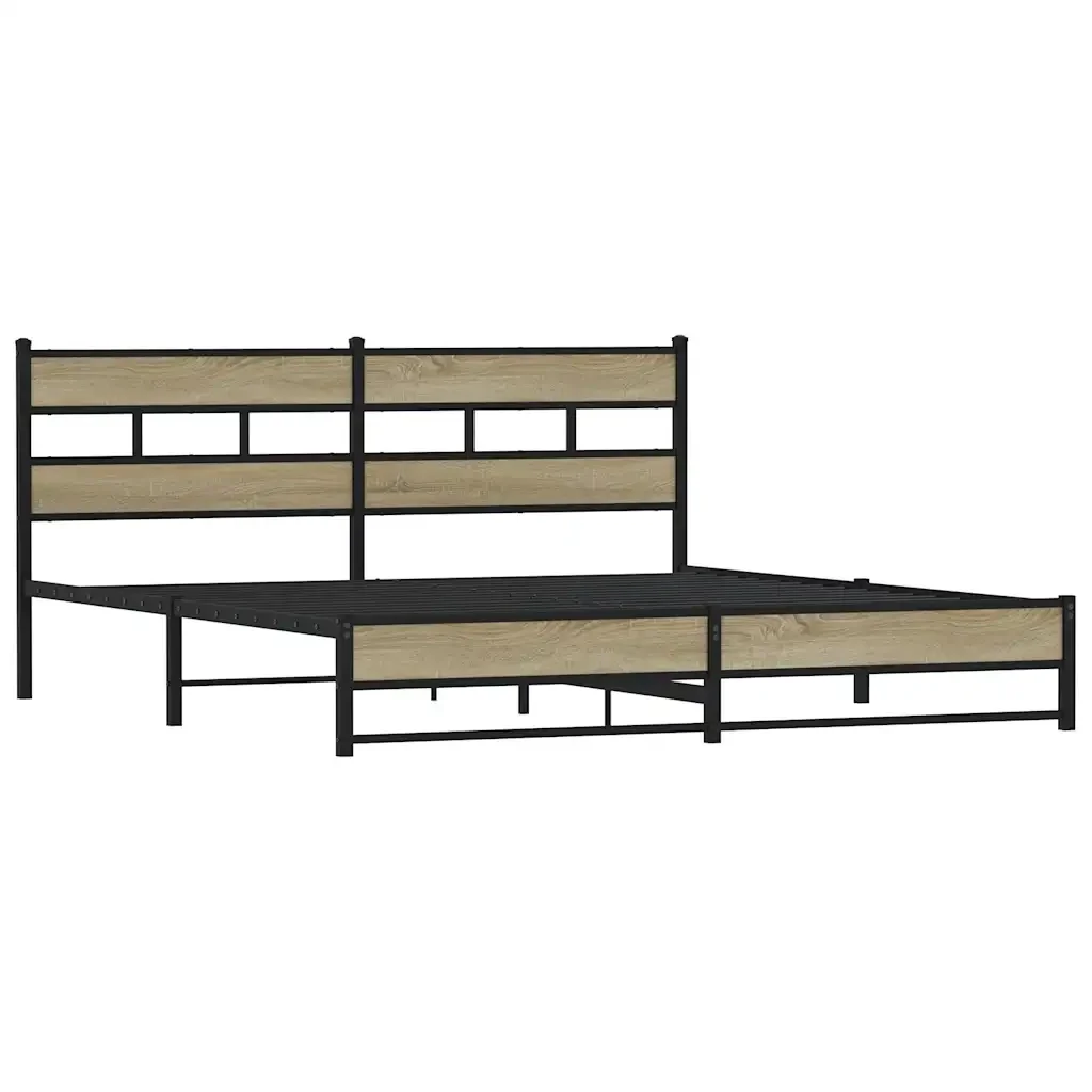 Letto matrimoniale | Letto per adulti | Giroletto senza Materaso in Metallo Rovere Sonoma 180x200 cm - Image 4