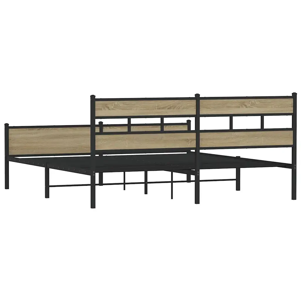 Letto matrimoniale | Letto per adulti | Giroletto senza Materaso in Metallo Rovere Sonoma 180x200 cm - Image 6
