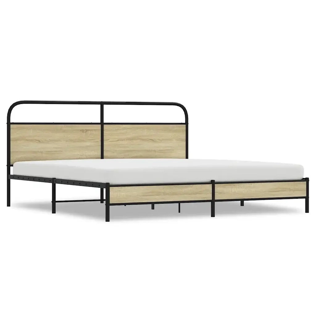 Letto matrimoniale | Letto per adulti | Giroletto senza Materaso in Metallo Rovere Sonoma 180x200 cm