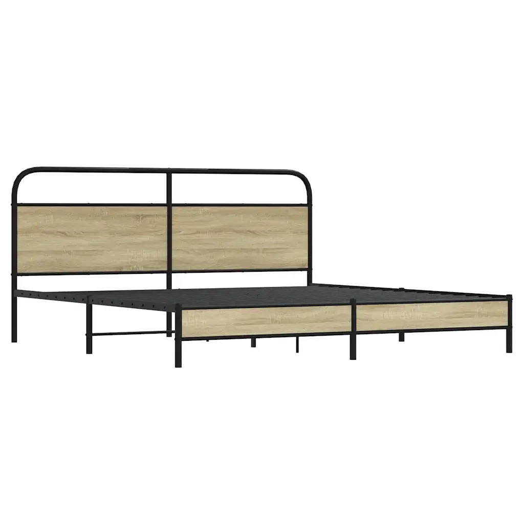 Letto matrimoniale | Letto per adulti | Giroletto senza Materaso in Metallo Rovere Sonoma 180x200 cm - Image 4