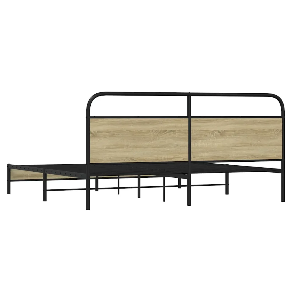 Letto matrimoniale | Letto per adulti | Giroletto senza Materaso in Metallo Rovere Sonoma 180x200 cm - Image 7