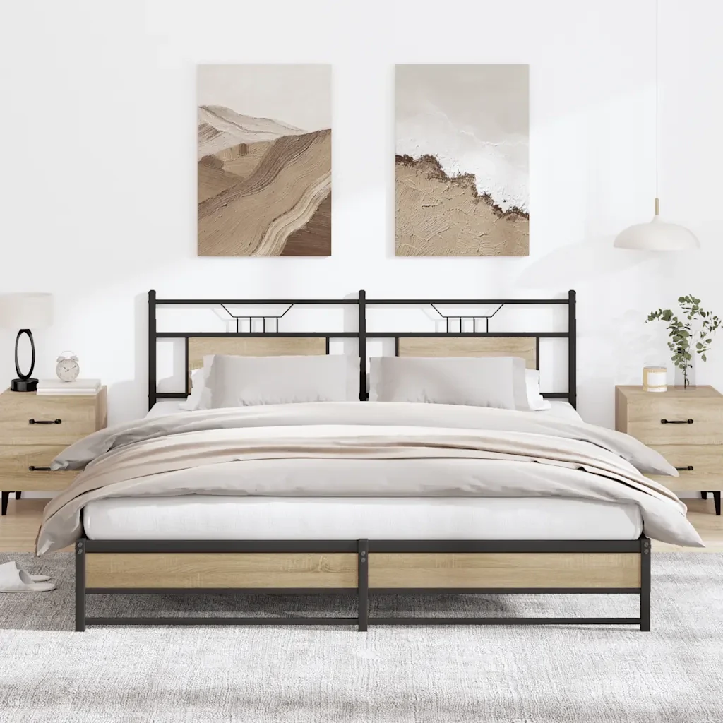 Letto matrimoniale | Letto per adulti | Giroletto senza Materaso in Metallo Rovere Sonoma 180x200 cm - Image 2