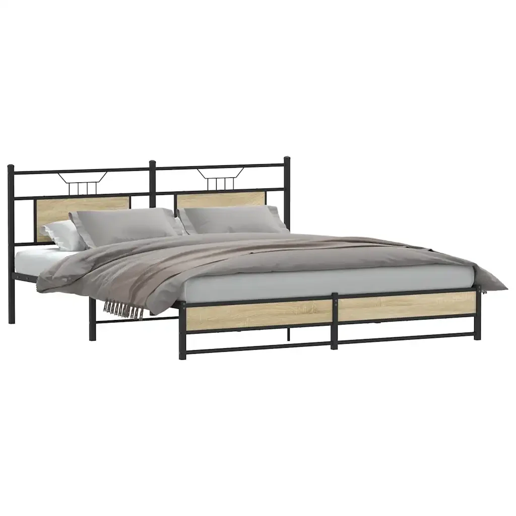Letto matrimoniale | Letto per adulti | Giroletto senza Materaso in Metallo Rovere Sonoma 180x200 cm - Image 3