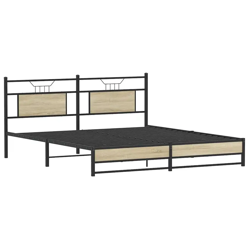 Letto matrimoniale | Letto per adulti | Giroletto senza Materaso in Metallo Rovere Sonoma 180x200 cm - Image 5