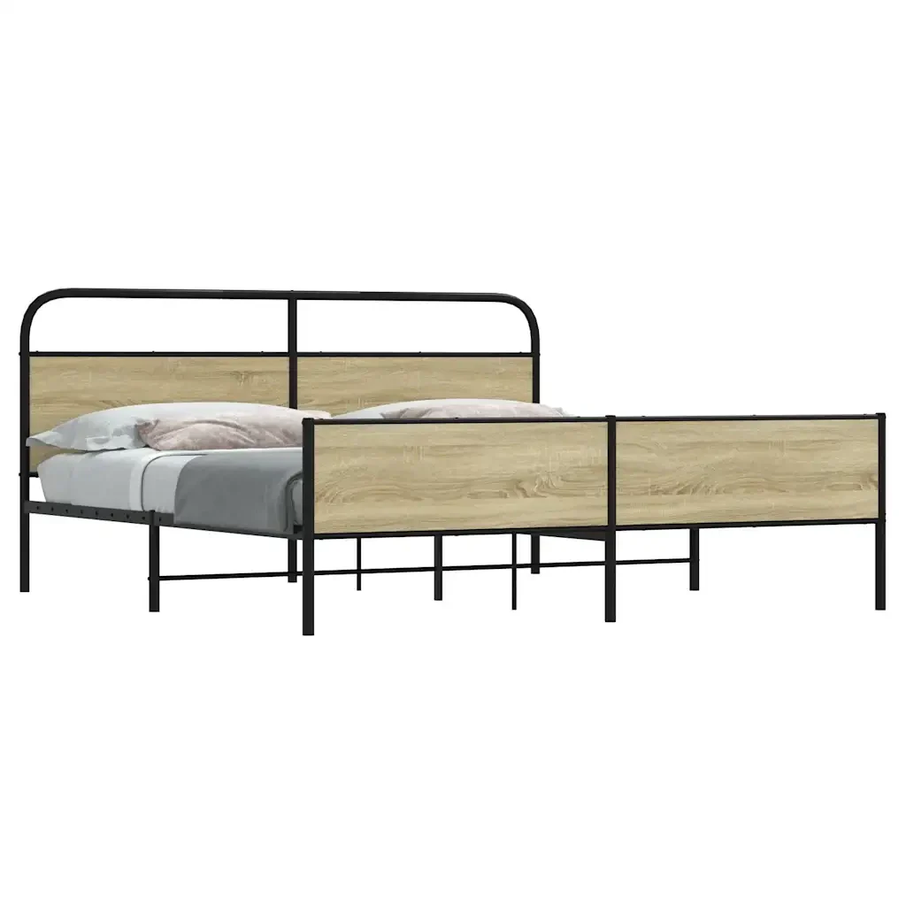 Letto matrimoniale | Letto per adulti | Giroletto senza Materaso in Metallo Rovere Sonoma 180x200 cm - Image 2