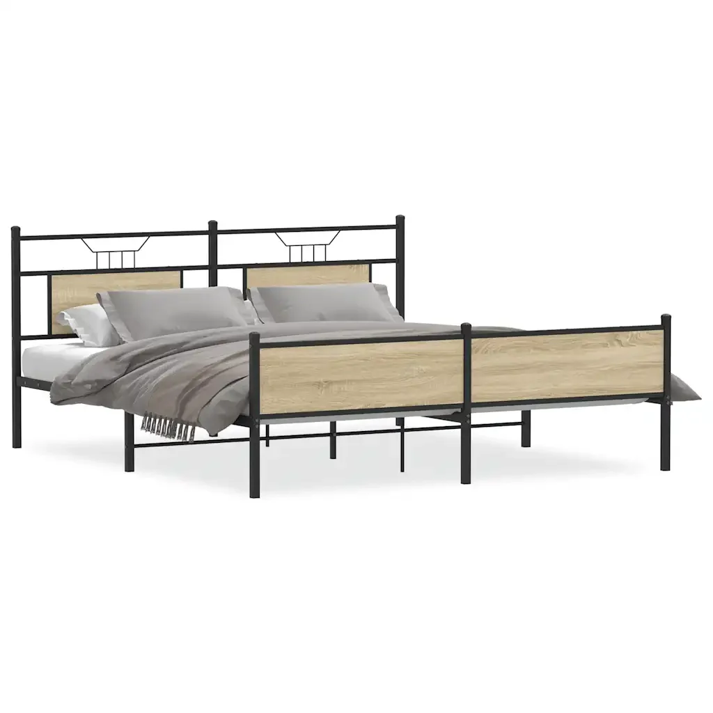 Letto matrimoniale | Letto per adulti | Giroletto senza Materaso in Metallo Rovere Sonoma 180x200 cm