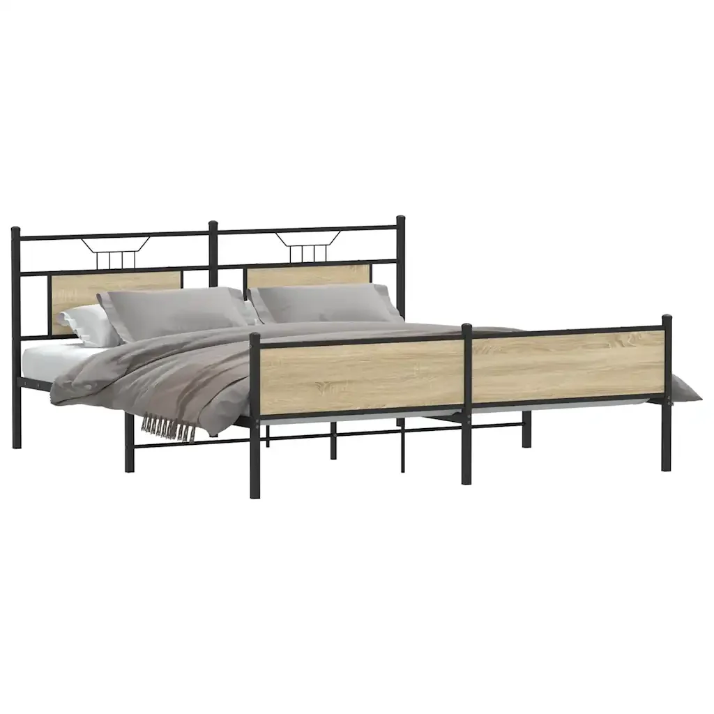 Letto matrimoniale | Letto per adulti | Giroletto senza Materaso in Metallo Rovere Sonoma 180x200 cm - Image 3