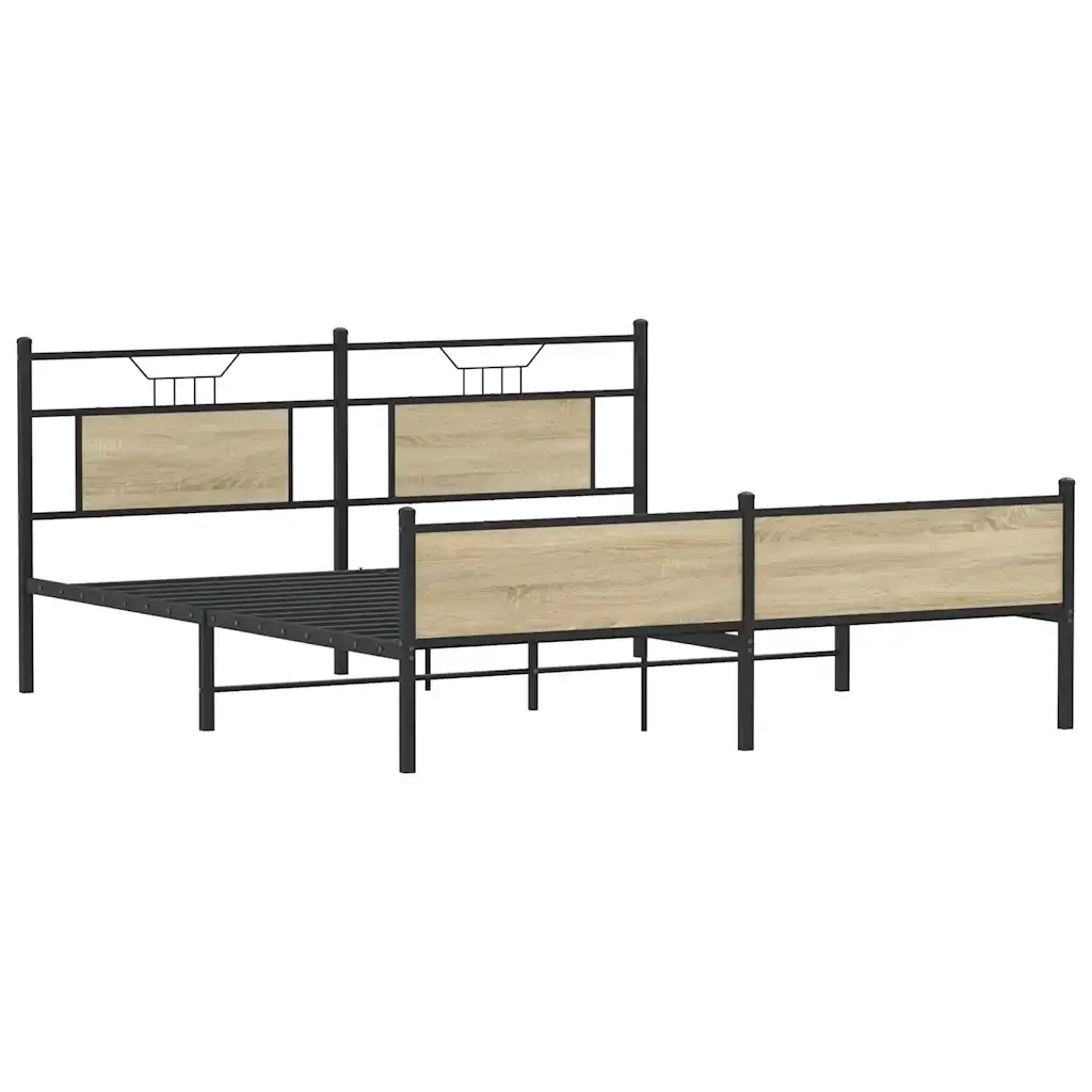Letto matrimoniale | Letto per adulti | Giroletto senza Materaso in Metallo Rovere Sonoma 180x200 cm - Image 5
