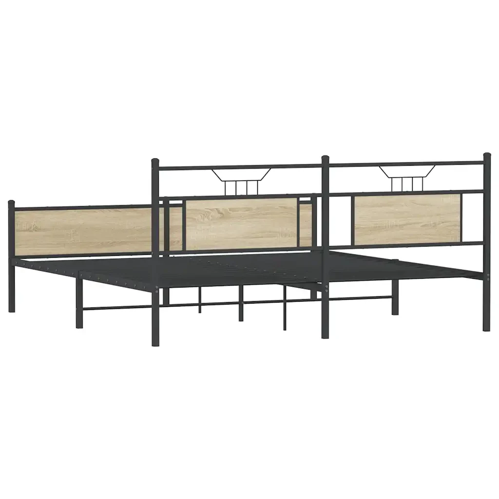 Letto matrimoniale | Letto per adulti | Giroletto senza Materaso in Metallo Rovere Sonoma 180x200 cm - Image 8