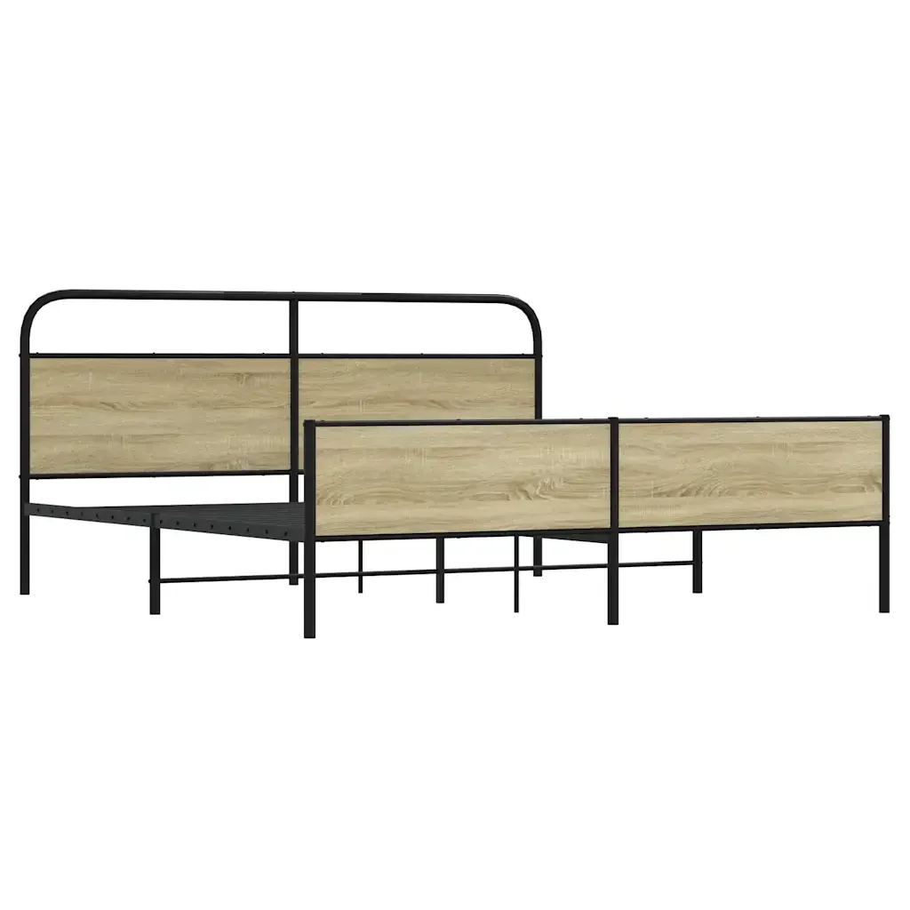 Letto matrimoniale | Letto per adulti | Giroletto senza Materaso in Metallo Rovere Sonoma 180x200 cm - Image 3