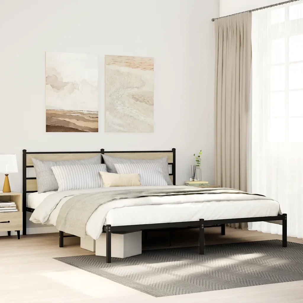 Letto matrimoniale | Letto per adulti | Giroletto senza Materaso in Metallo Rovere Sonoma 180x200 cm - Image 2