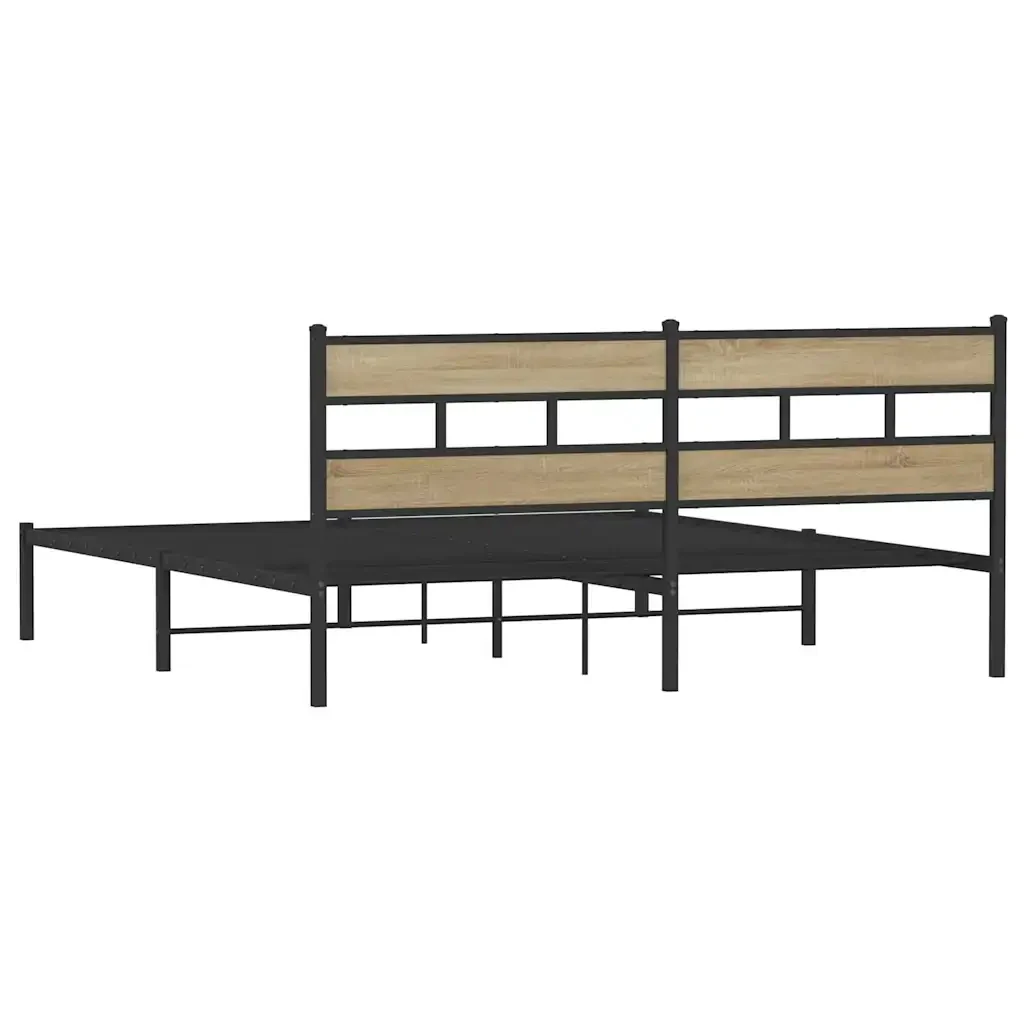 Letto matrimoniale | Letto per adulti | Giroletto senza Materaso in Metallo Rovere Sonoma 180x200 cm - Image 6