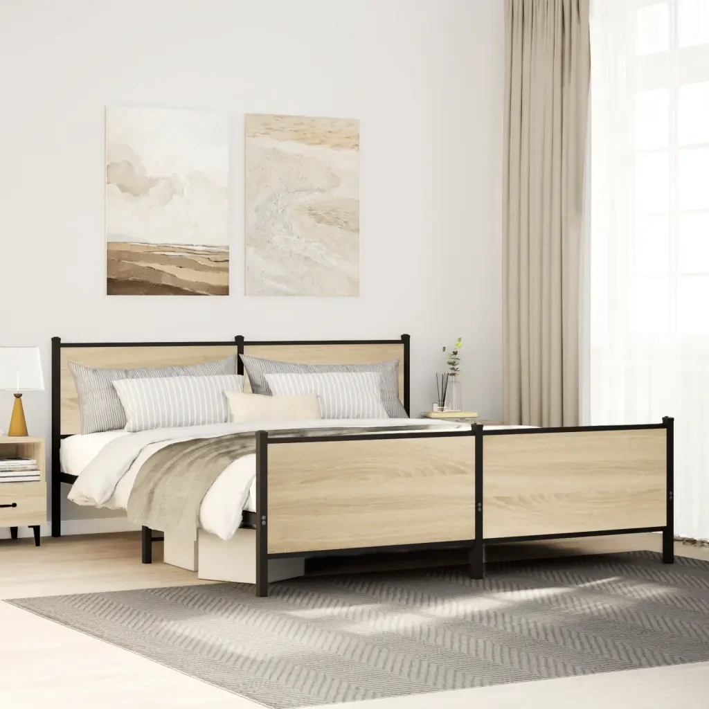 Letto matrimoniale | Letto per adulti | Giroletto senza Materaso in Metallo Rovere Sonoma 180x200 cm - Image 2