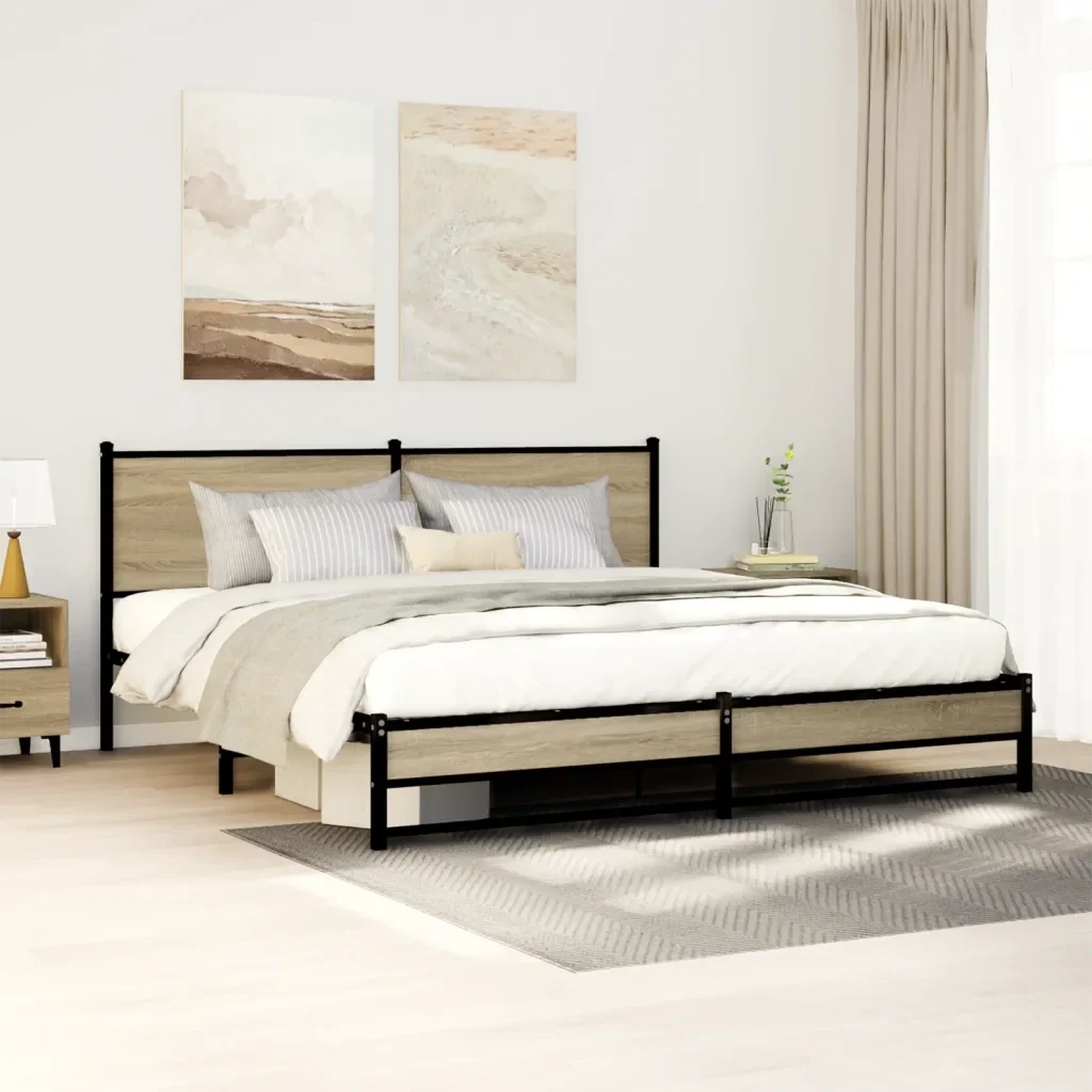 Letto matrimoniale | Letto per adulti | Giroletto senza Materaso in Metallo Rovere Sonoma 180x200 cm - Image 2