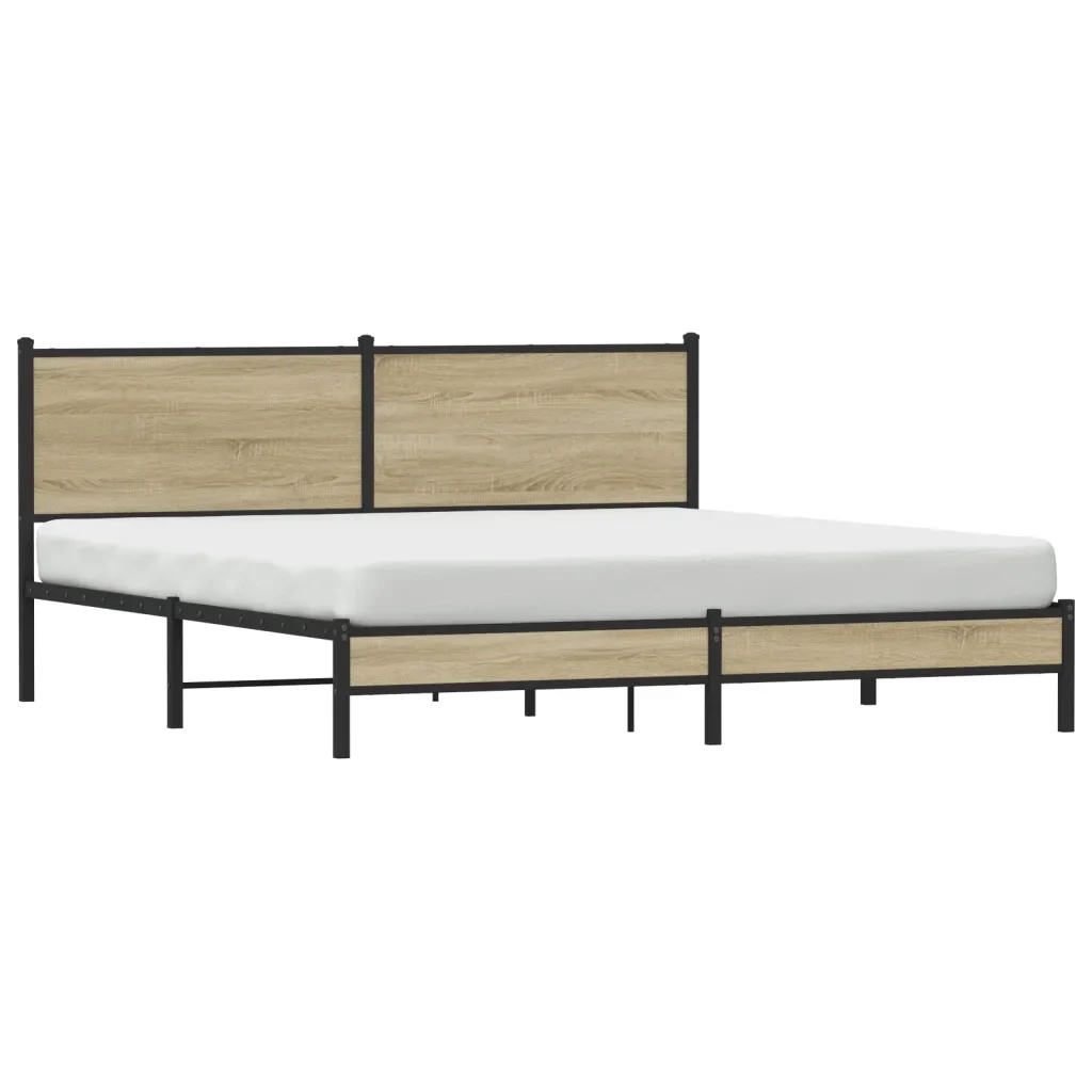 Letto matrimoniale | Letto per adulti | Giroletto senza Materaso in Metallo Rovere Sonoma 180x200 cm - Image 3