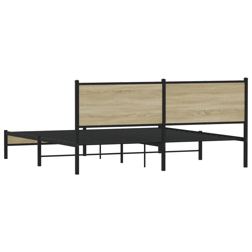 Letto matrimoniale | Letto per adulti | Giroletto senza Materaso in Metallo Rovere Sonoma 180x200 cm - Image 7