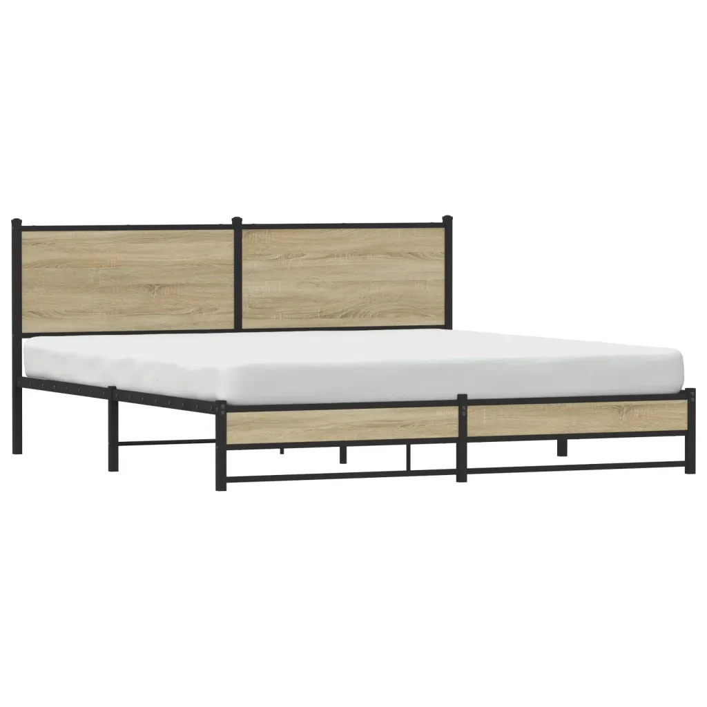 Letto matrimoniale | Letto per adulti | Giroletto senza Materaso in Metallo Rovere Sonoma 180x200 cm - Image 4