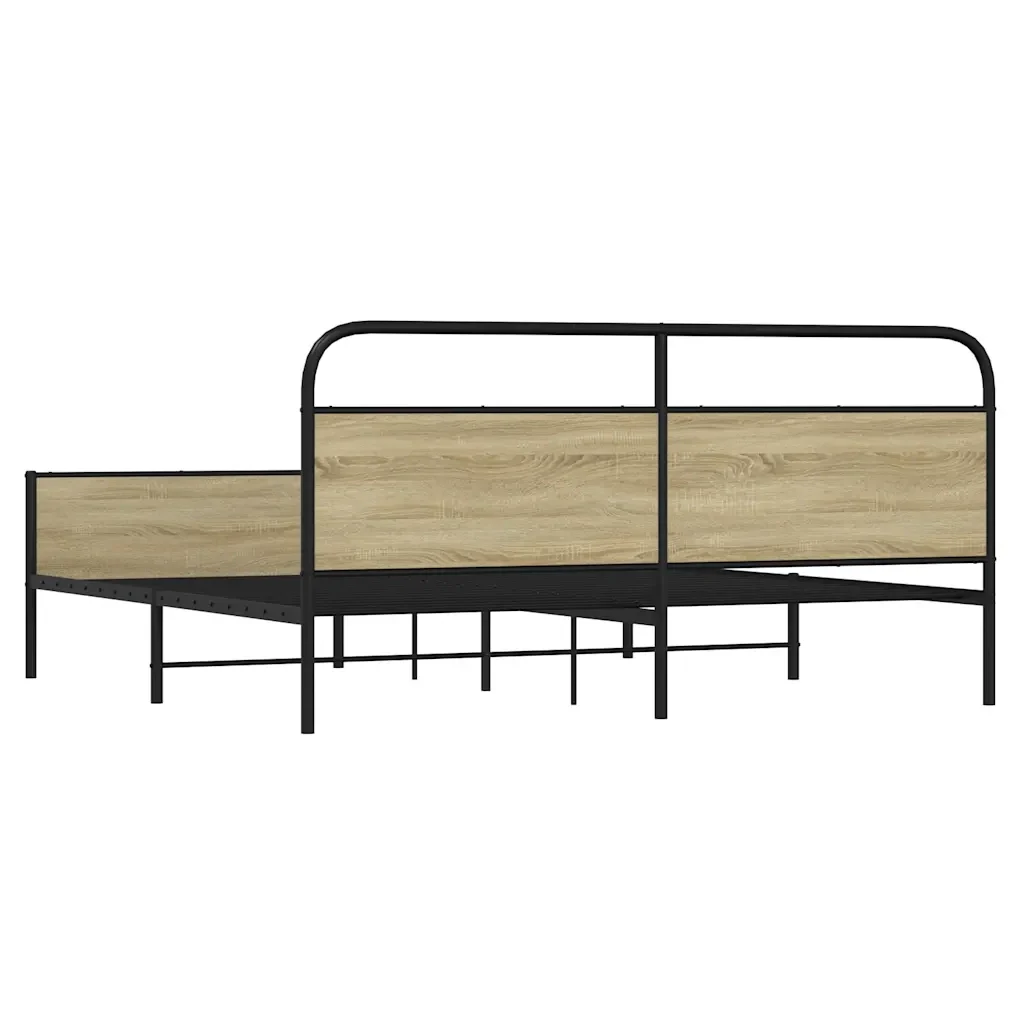Letto matrimoniale | Letto per adulti | Giroletto senza Materaso in Metallo Rovere Sonoma 180x200 cm - Image 7