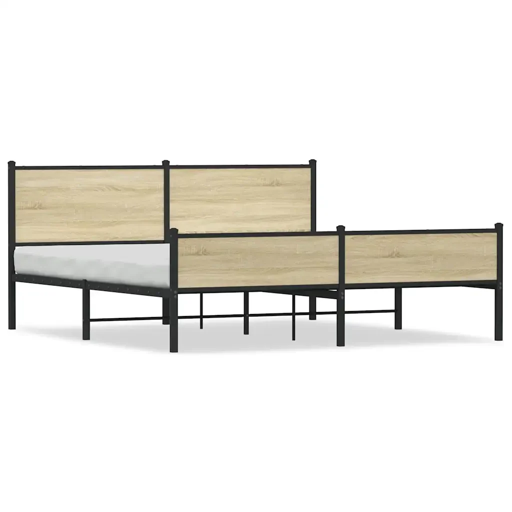 Letto matrimoniale | Letto per adulti | Giroletto senza Materaso in Metallo Rovere Sonoma 180x200 cm