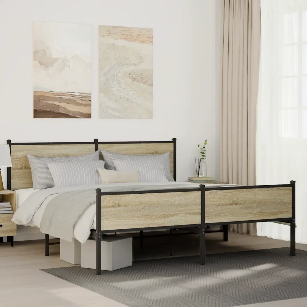 Letto matrimoniale | Letto per adulti | Giroletto senza Materaso in Metallo Rovere Sonoma 180x200 cm - Image 2