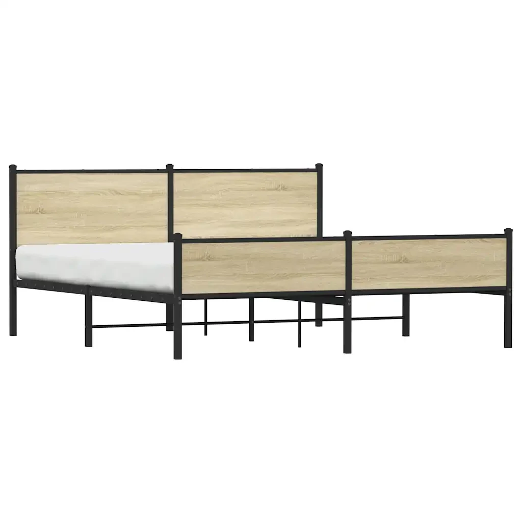 Letto matrimoniale | Letto per adulti | Giroletto senza Materaso in Metallo Rovere Sonoma 180x200 cm - Image 4