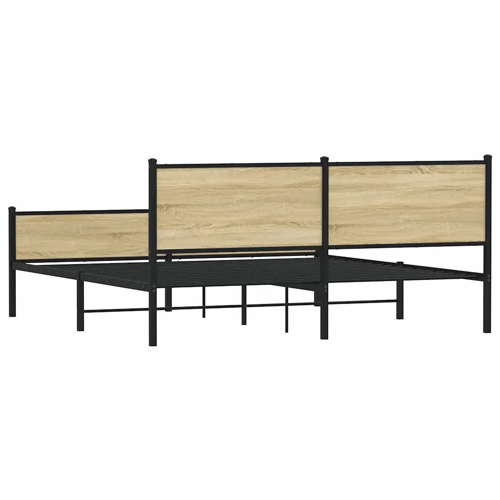 Letto matrimoniale | Letto per adulti | Giroletto senza Materaso in Metallo Rovere Sonoma 180x200 cm - Image 7