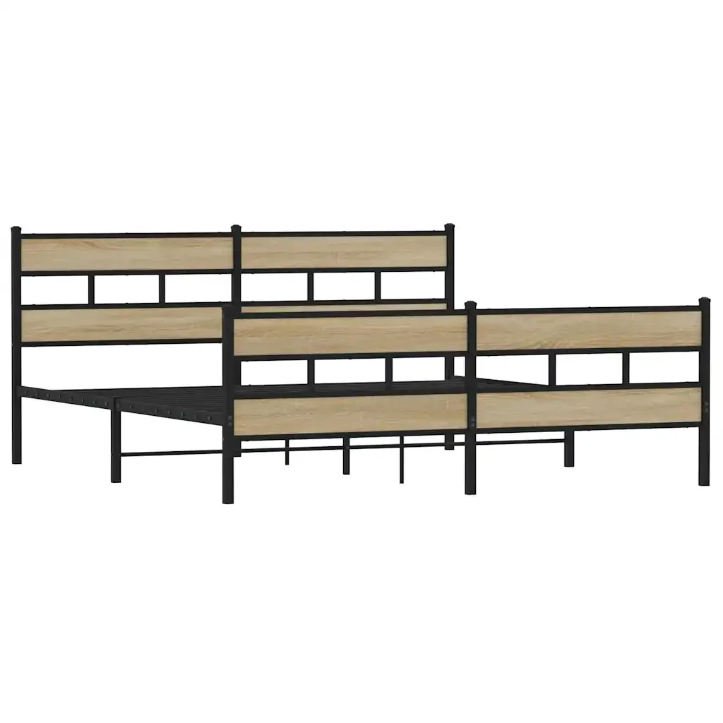 Letto matrimoniale | Letto per adulti | Giroletto senza Materaso in Metallo Rovere Sonoma 180x200 cm - Image 4