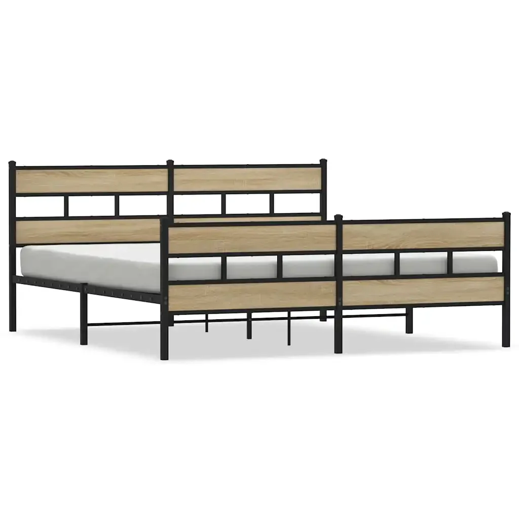 Letto matrimoniale | Letto per adulti | Giroletto senza Materaso in Metallo Rovere Sonoma 200x200 cm
