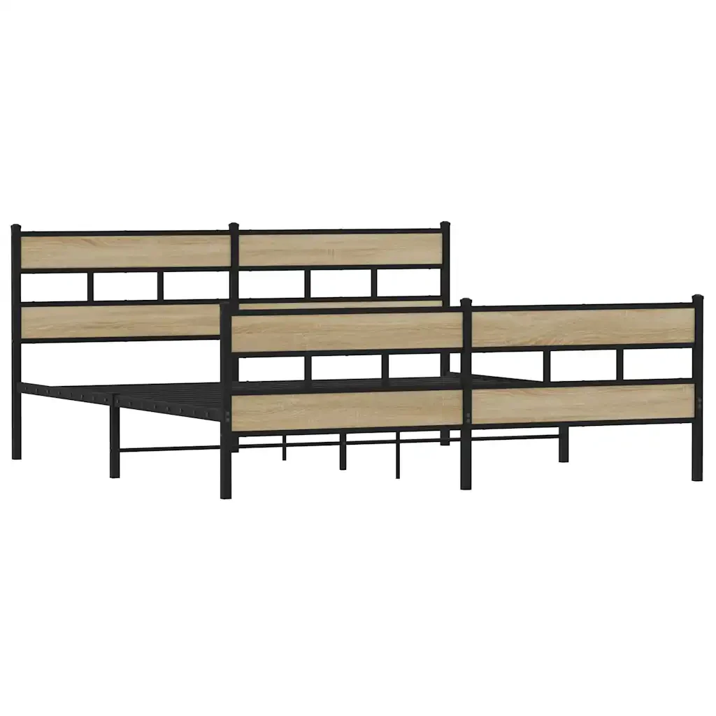Letto matrimoniale | Letto per adulti | Giroletto senza Materaso in Metallo Rovere Sonoma 200x200 cm - Image 3