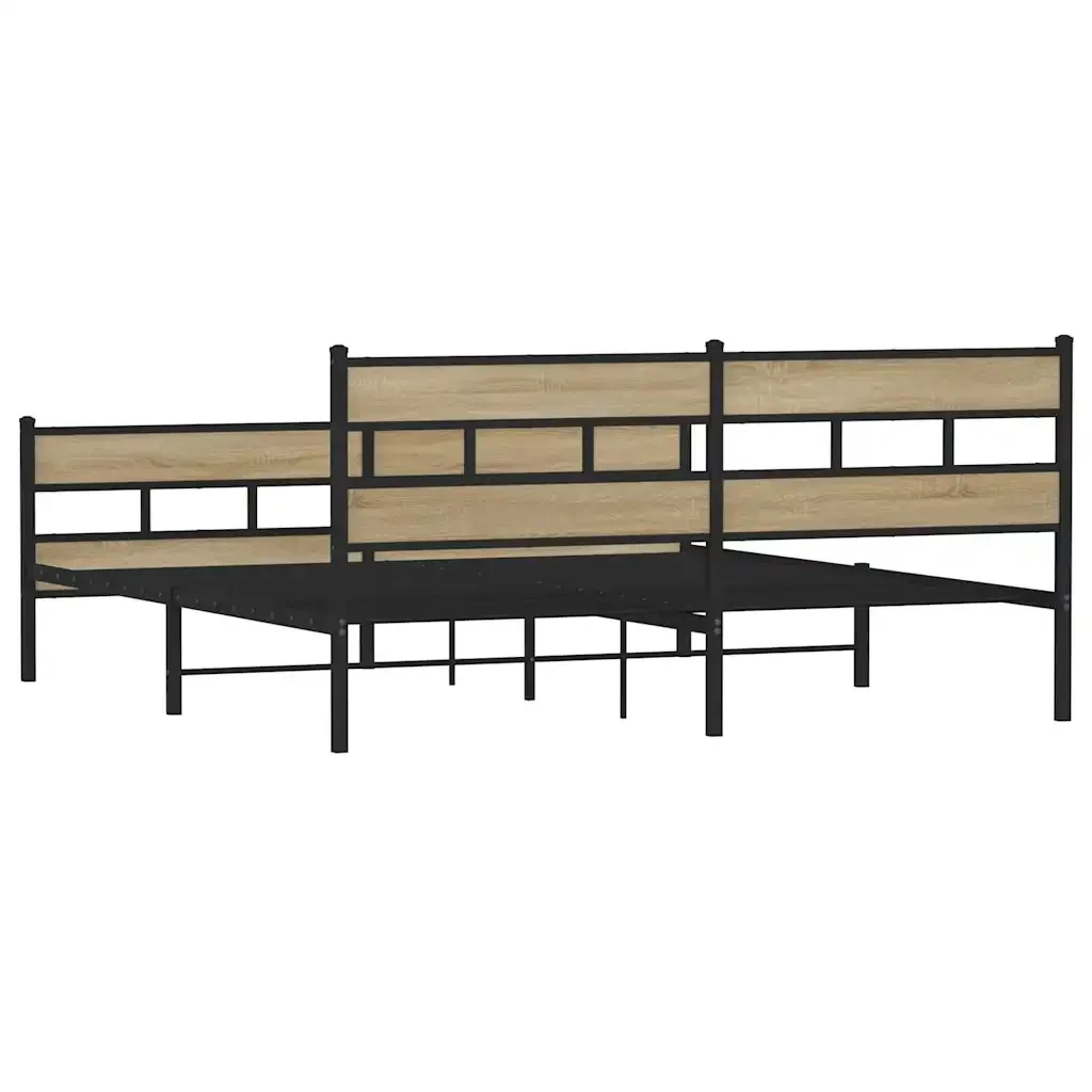 Letto matrimoniale | Letto per adulti | Giroletto senza Materaso in Metallo Rovere Sonoma 200x200 cm - Image 6