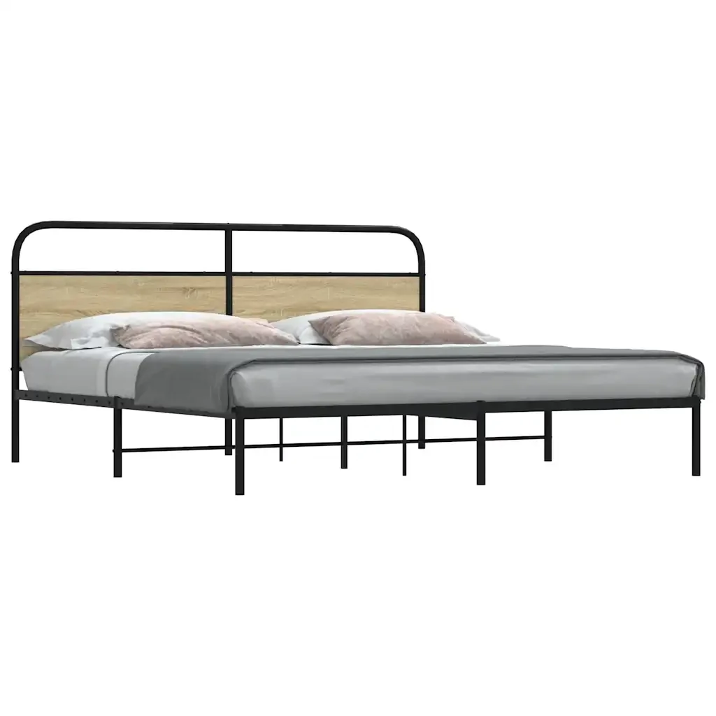 Letto matrimoniale | Letto per adulti | Giroletto senza Materaso in Metallo Rovere Sonoma 200x200 cm - Image 2