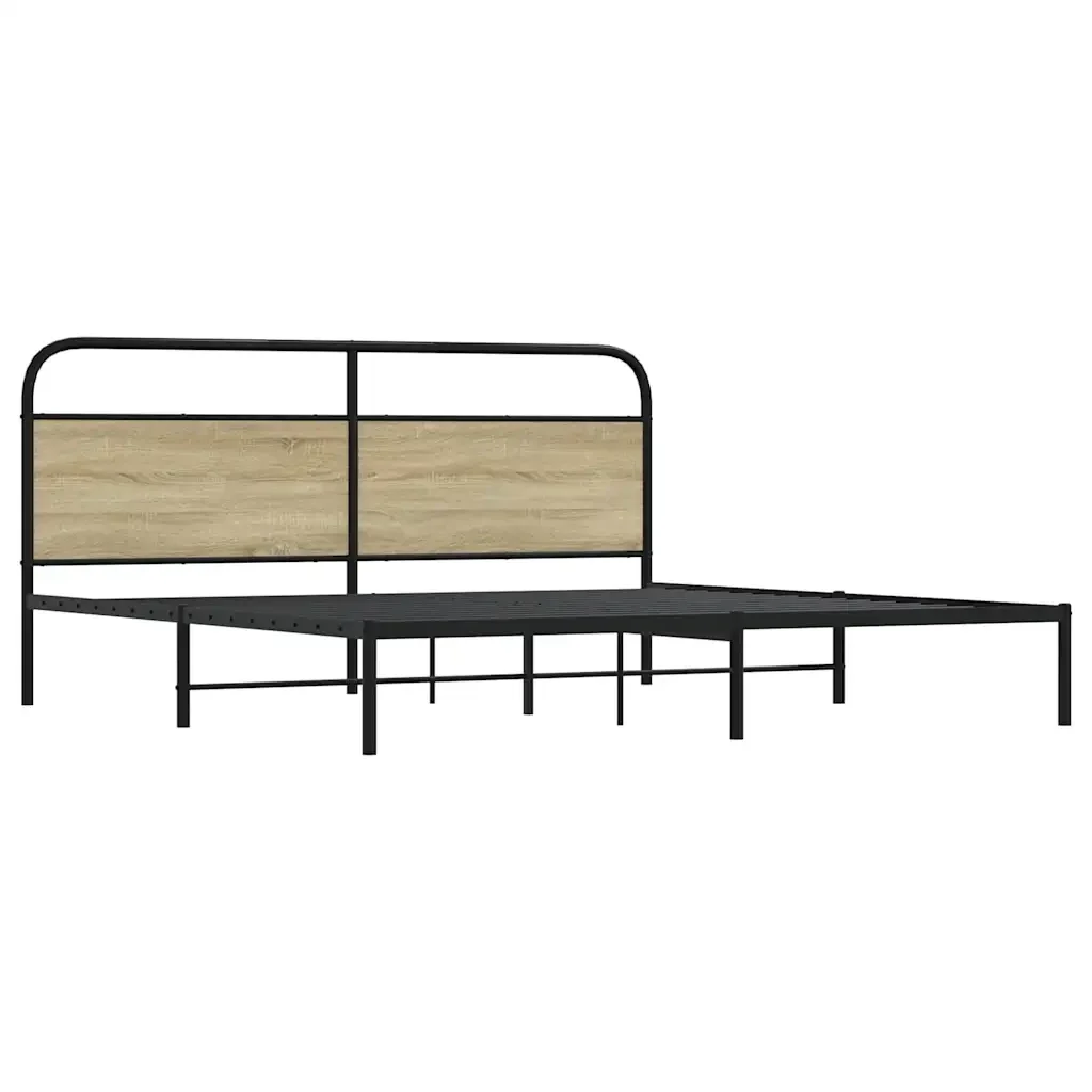 Letto matrimoniale | Letto per adulti | Giroletto senza Materaso in Metallo Rovere Sonoma 200x200 cm - Image 4