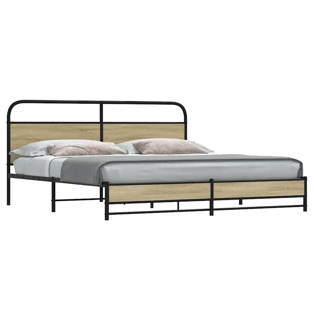 Letto matrimoniale | Letto per adulti | Giroletto senza Materaso in Metallo Rovere Sonoma 200x200 cm - Image 2