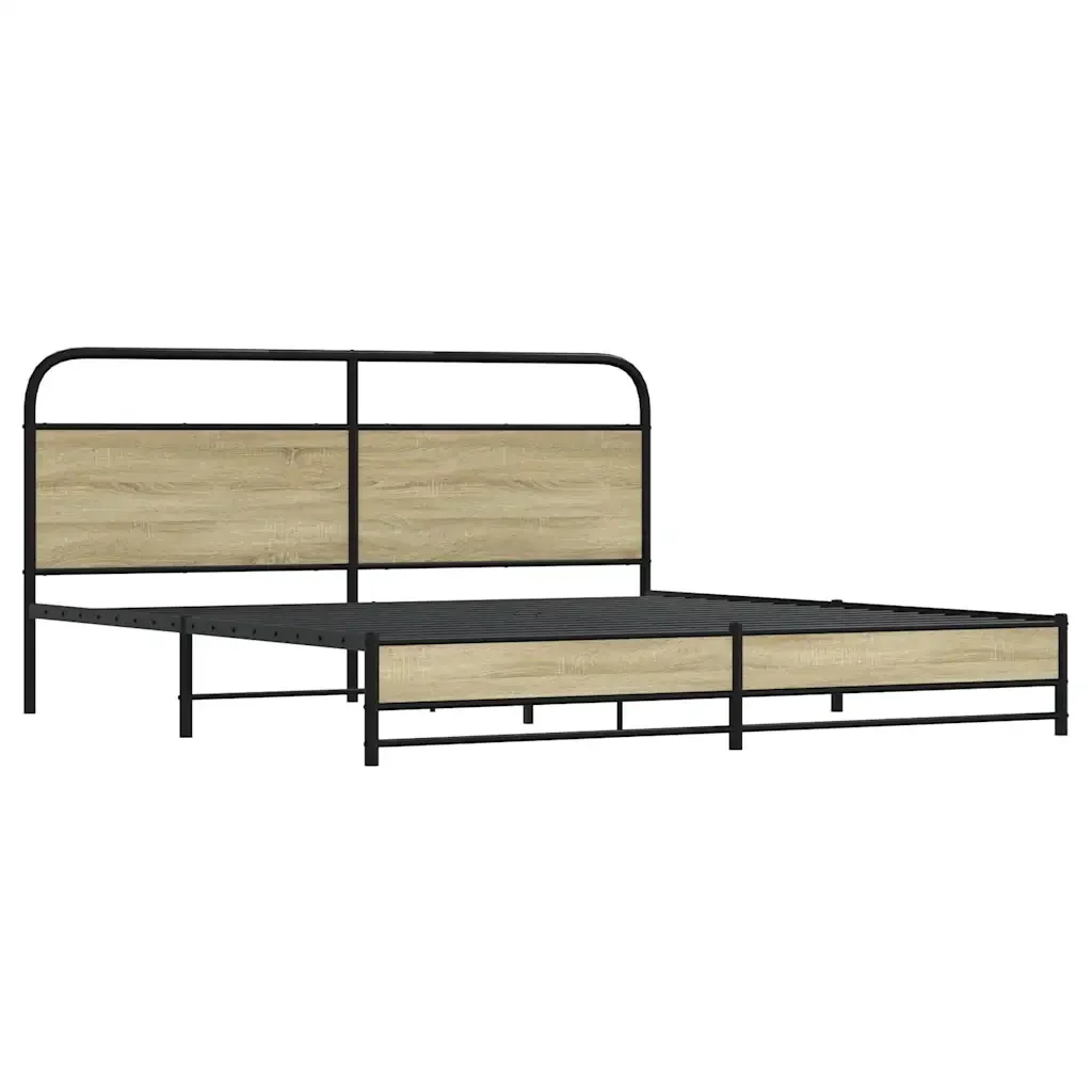 Letto matrimoniale | Letto per adulti | Giroletto senza Materaso in Metallo Rovere Sonoma 200x200 cm - Image 3