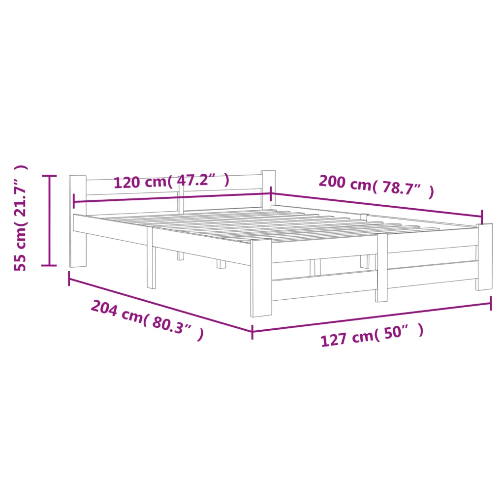 Letto matrimoniale | Letto per adulti | Giroletto senza Materasso 120x200 cm in Legno Massello di Pino - Image 6