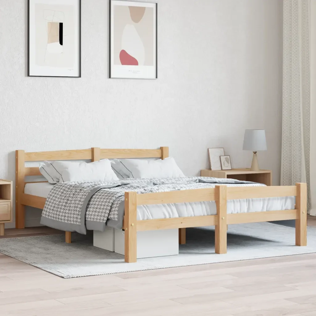 Letto matrimoniale | Letto per adulti | Giroletto senza Materasso 120x200 cm in Legno Massello di Pino - Image 2