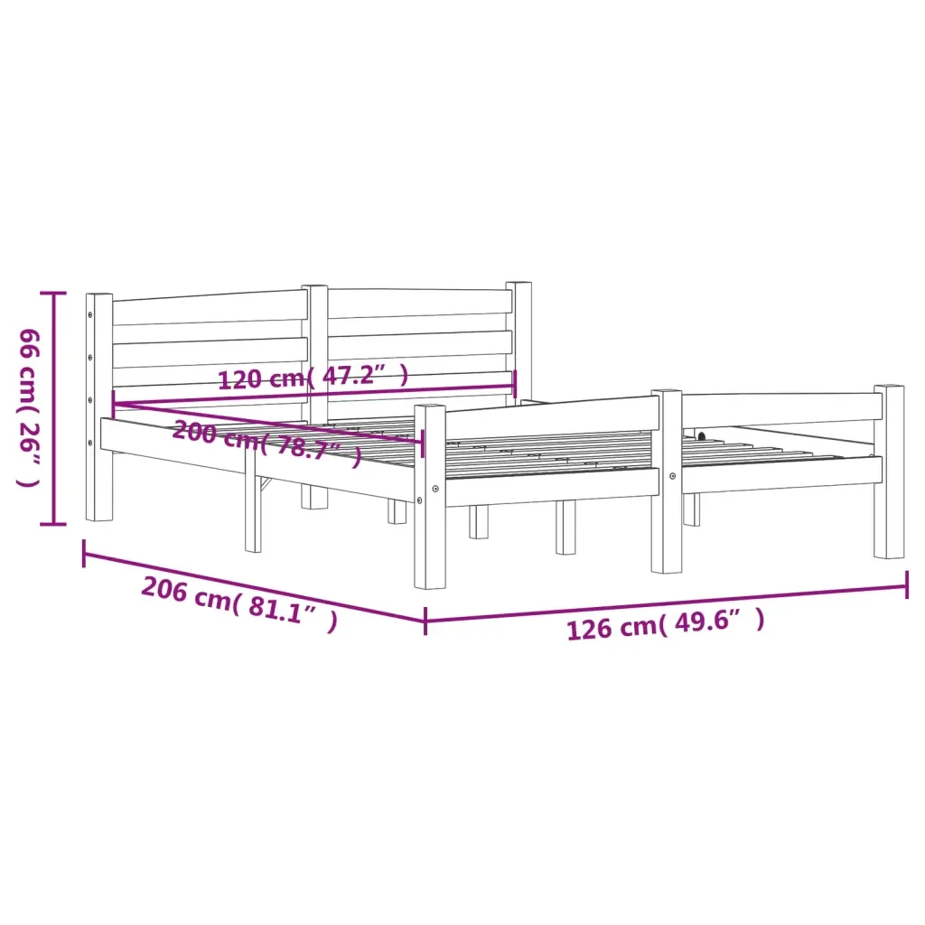 Letto matrimoniale | Letto per adulti | Giroletto senza Materasso 120x200 cm in Legno Massello di Pino - Image 7