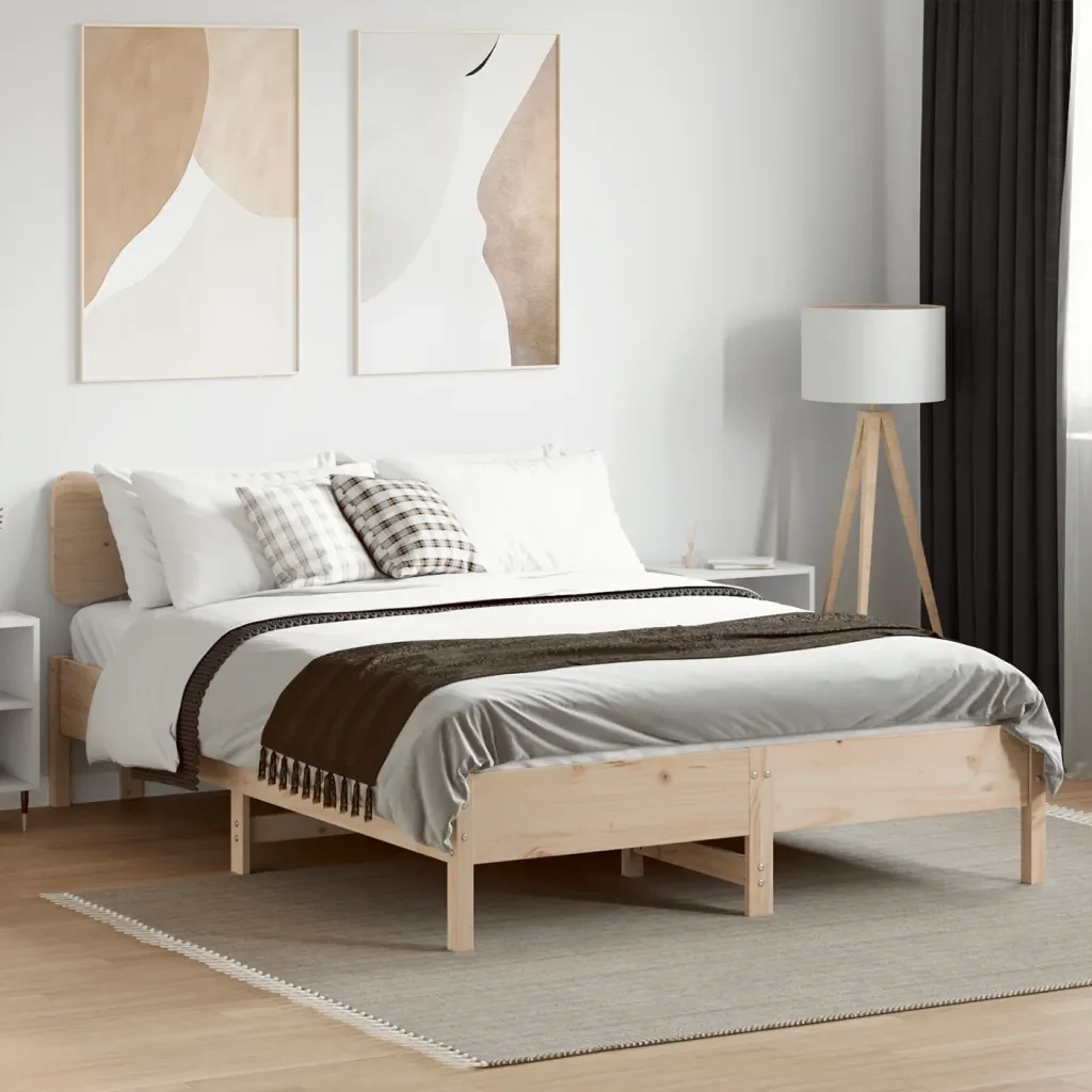 Letto matrimoniale | Letto per adulti | Giroletto senza Materasso 120x200 cm in Legno Massello di Pino - Image 3