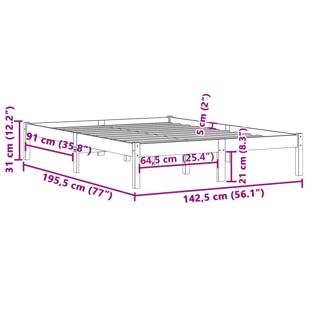 Letto matrimoniale | Letto per adulti | Giroletto senza Materasso 135x190 cm in Legno di Pino Full - Image 9