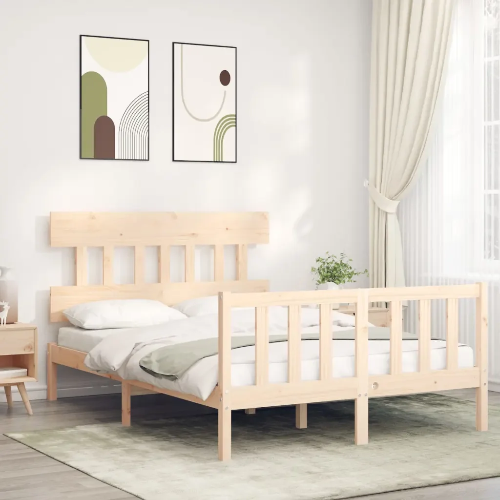 Letto matrimoniale | Letto per adulti | Giroletto senza Materasso 140x200 cm in Legno Massello di Pino - Image 2