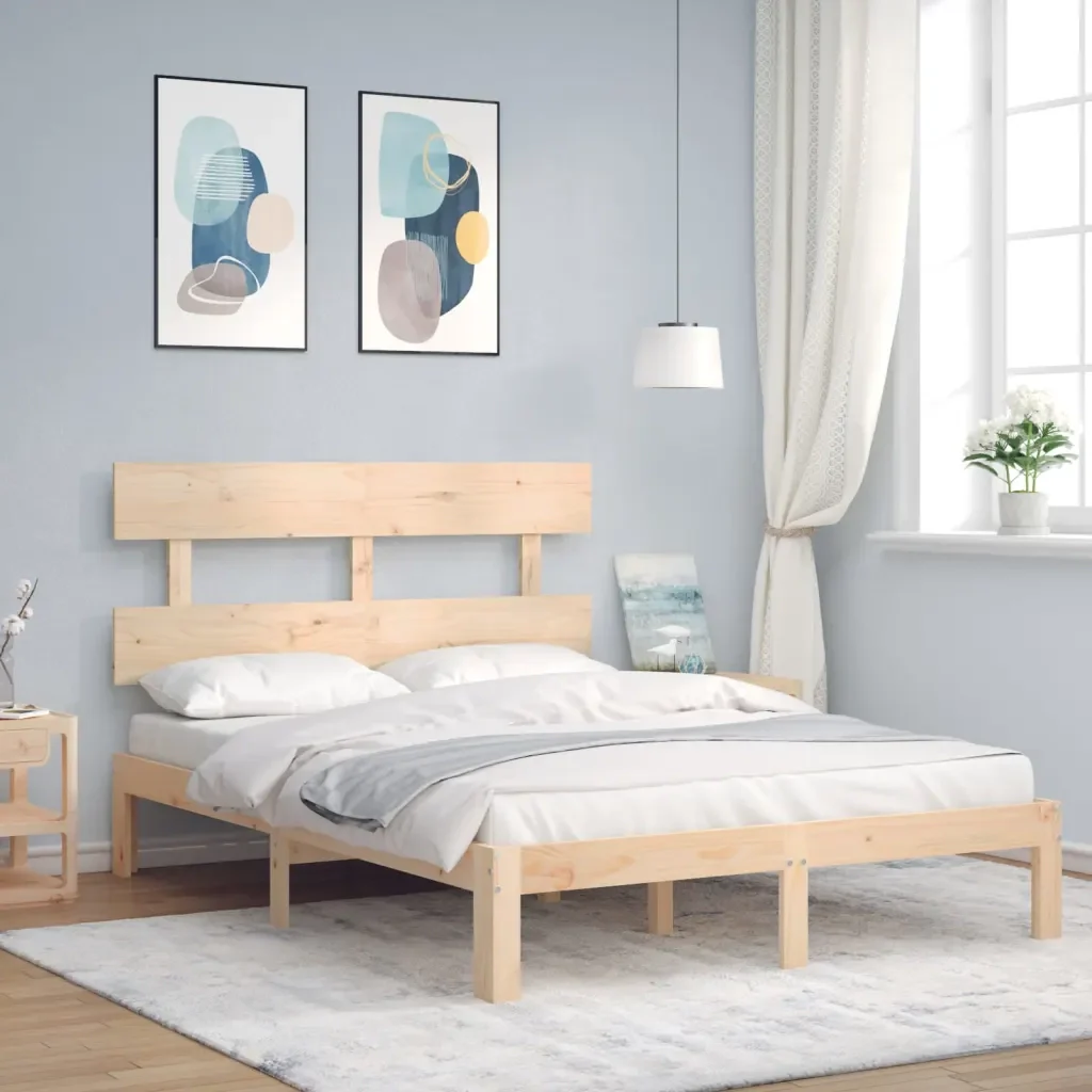 Letto matrimoniale | Letto per adulti | Giroletto senza Materasso 140x200 cm in Legno Massello di Pino - Image 2