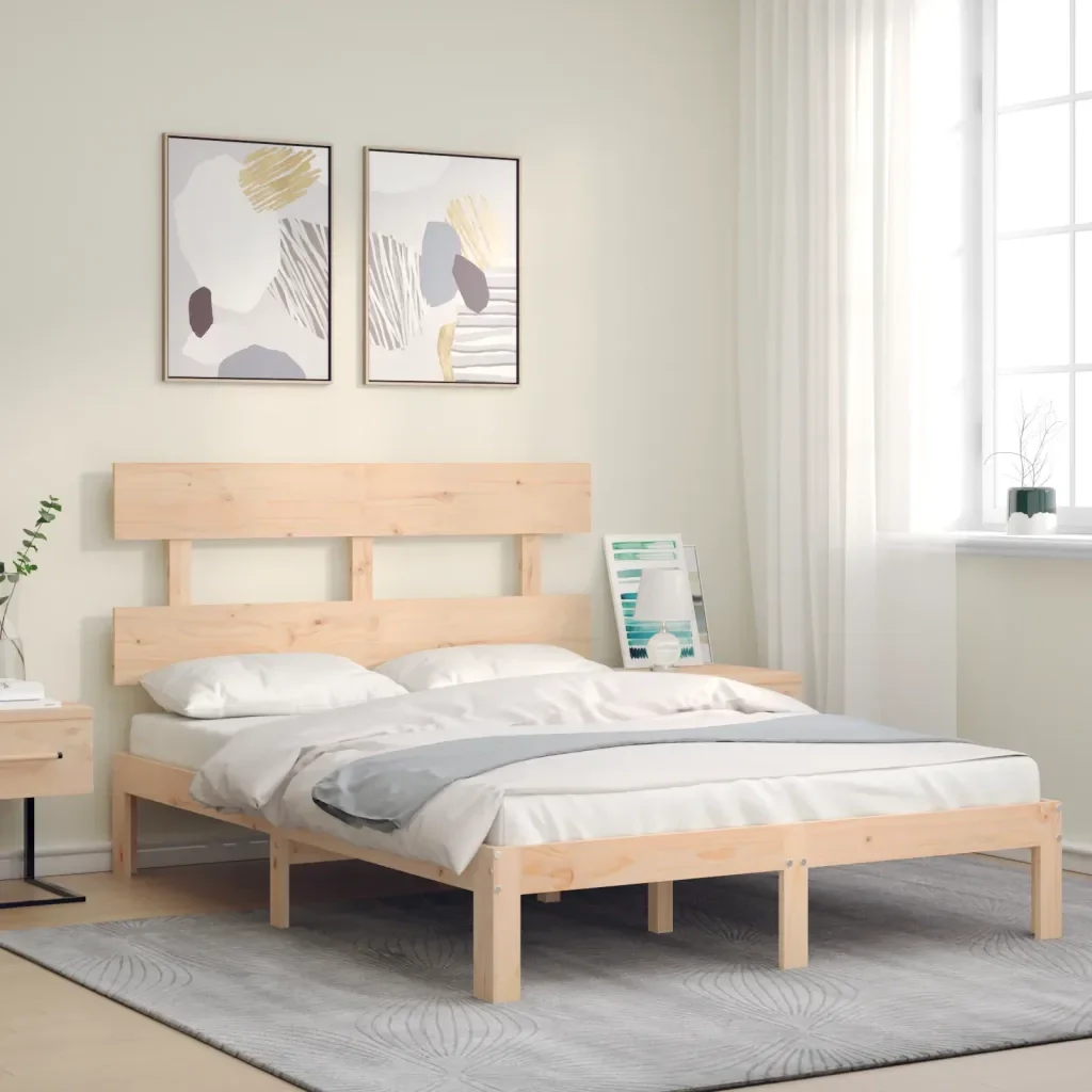 Letto matrimoniale | Letto per adulti | Giroletto senza Materasso 140x200 cm in Legno Massello di Pino - Image 3