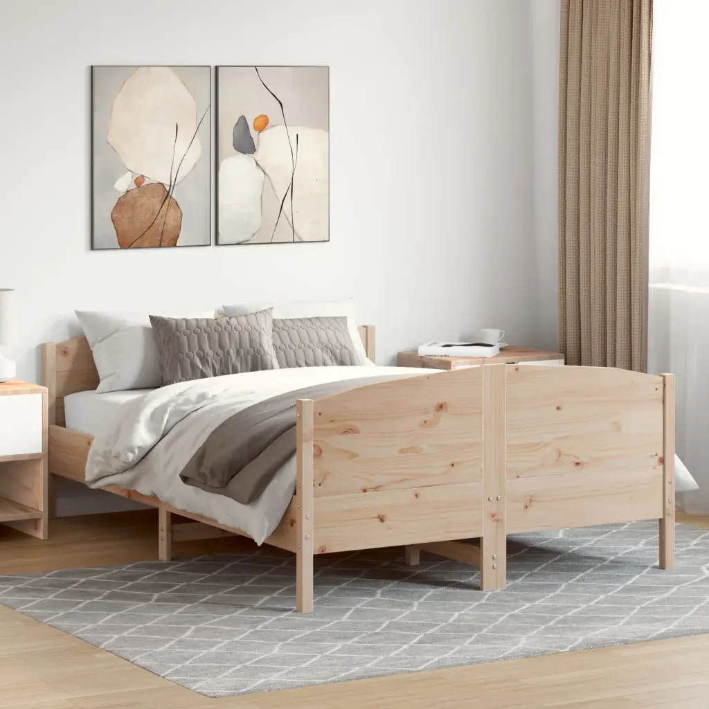 Letto matrimoniale | Letto per adulti | Giroletto senza Materasso 140x200 cm in Legno Massello di Pino - Image 2