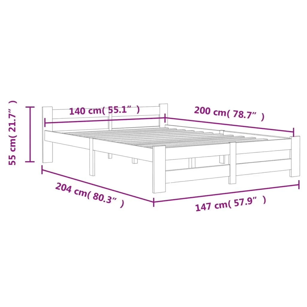 Letto matrimoniale | Letto per adulti | Giroletto senza Materasso 140x200 cm in Legno Massello di Pino - Image 6
