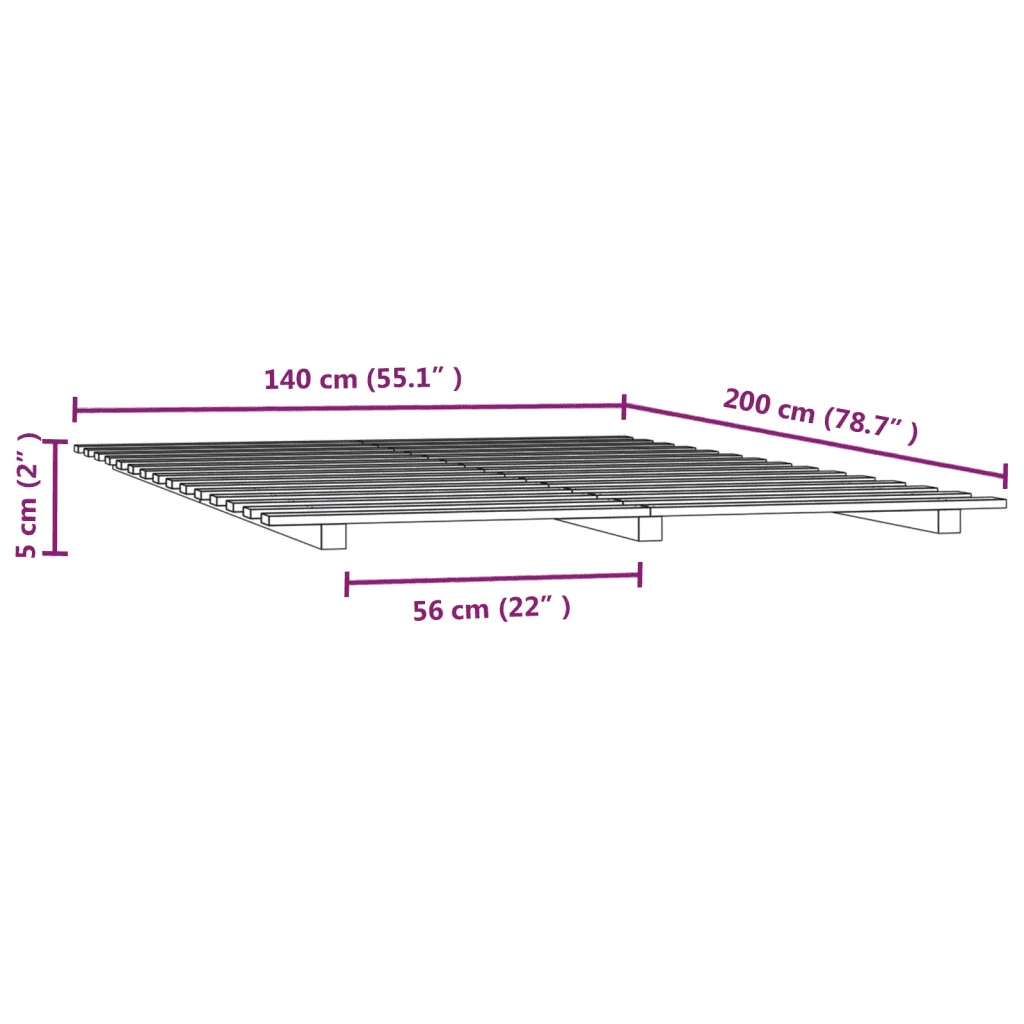 Letto matrimoniale | Letto per adulti | Giroletto senza Materasso 140x200 cm in Legno Massello di Pino - Image 8
