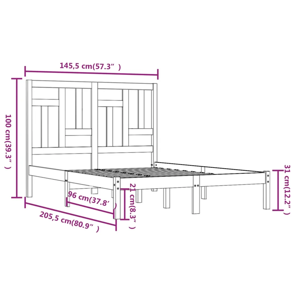 Letto matrimoniale | Letto per adulti | Giroletto senza Materasso 140x200 cm in Legno Massello di Pino - Image 6