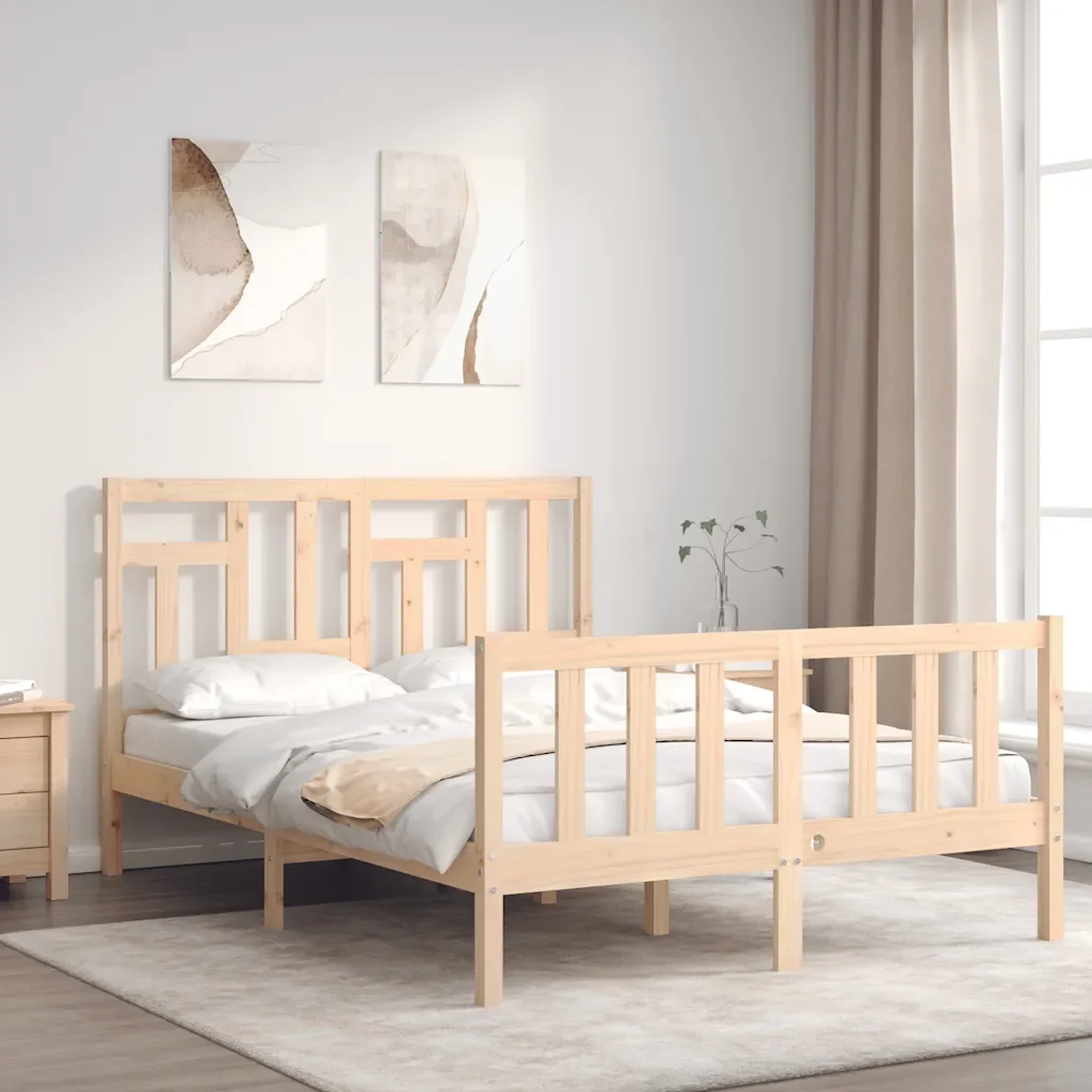 Letto matrimoniale | Letto per adulti | Giroletto senza Materasso 140x200 cm in Legno Massello di Pino - Image 2