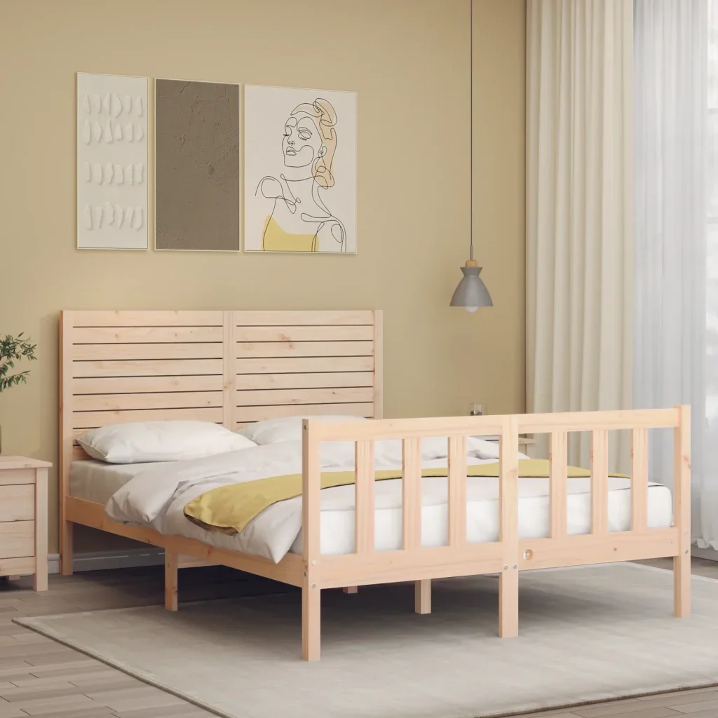 Letto matrimoniale | Letto per adulti | Giroletto senza Materasso 140x200 cm in Legno Massello di Pino - Image 3