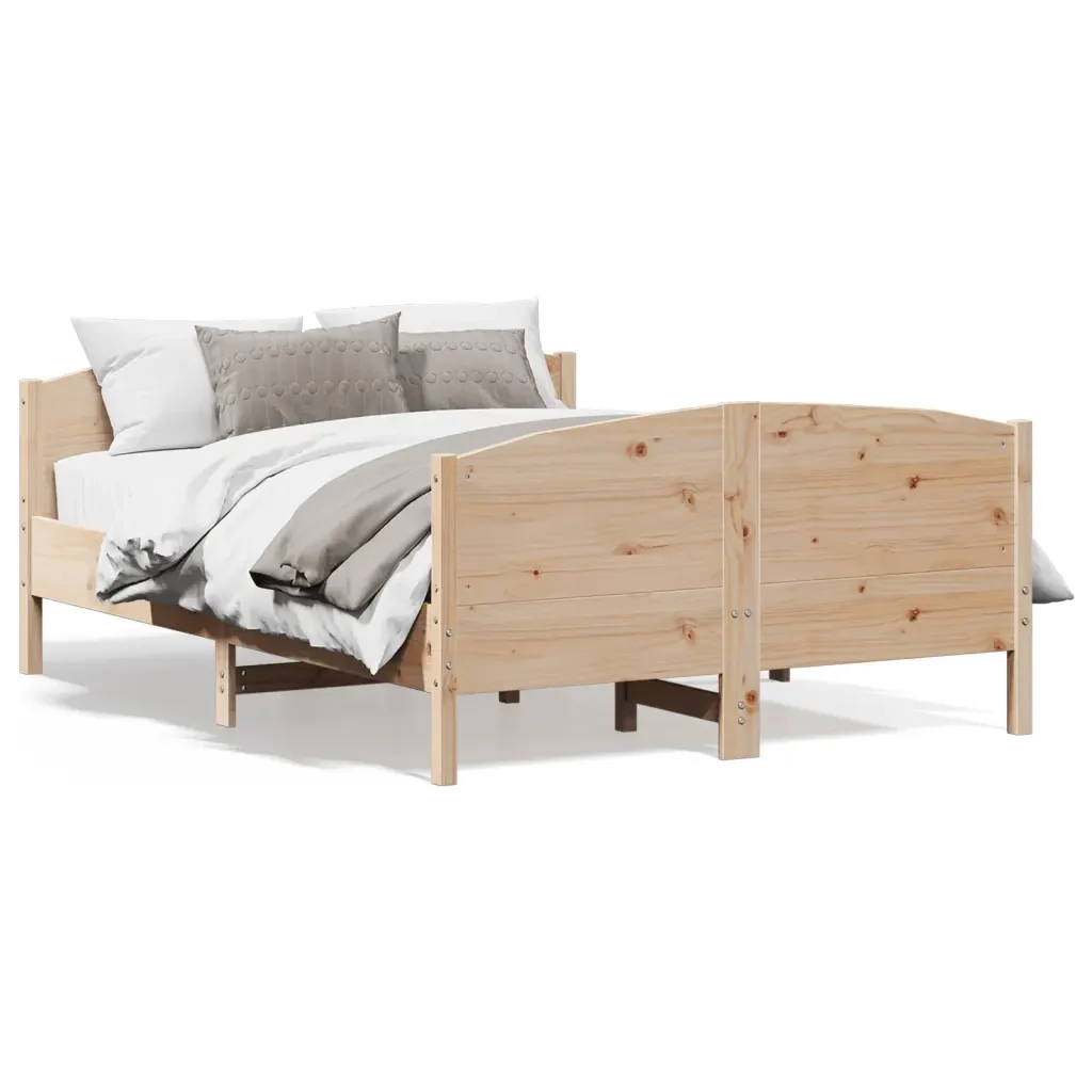 Letto matrimoniale | Letto per adulti | Giroletto senza Materasso 150x200 cm in Legno Massello di Pino